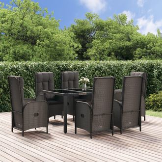 vidaXL Set Comedor Jard&iacute;n 7 Pzas Y Cojines Rat&aacute;n Sint&eacute;tico Negro Gris Vidaxl