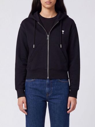 Ami Felpa con cappuccio e zip in cotone con logo ricamato