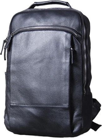 Generic Leather Backpack Men Bagpack Student School Bag Daily Male Rucksack Large Knapsack Black(Black Style 2)