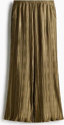 H&M Crinkled Trousers in Khaki Green at Nordstrom, Size X-Small