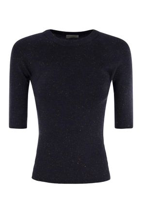 Brunello Cucinelli Brunello Cucinelli Womens Sparkling Ribbed Cashmere Sweater - Navy - Size Small