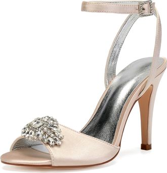 Generic Wedding Bridal Shoes Womens Heeled Sandals Bridal Stiletto Heel Wedding Formal Evening Prom Party Dress Shoes 10.5Cn,Champagne,7 UK