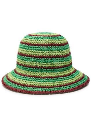 Damson Madder Striped Raffia Bucket hat - Lime - One Size