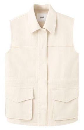 Mango Oversize Denim Vest in Ecru at Nordstrom, Size Medium