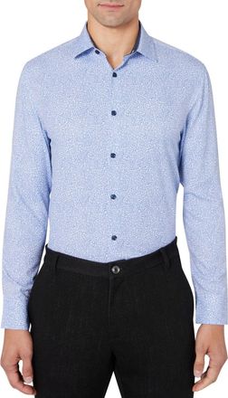 ConStruct Dress Shirt Mens Blue Floral Slim Fit Performance Stretch FTS317