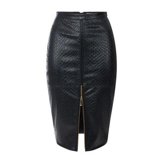 Elisabetta Franchi Rokken, Dames, Zwart, XS, Leer, Visgraat Kokerrok
