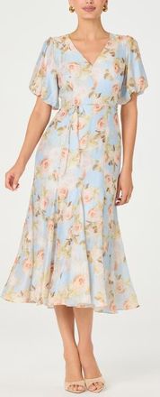 ASTR the Label Lavena Floral Puff Sleeve Midi Dress in Blue Flrl at Nordstrom, Size X-Small