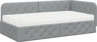 vidaXL Corner Bed Frame with Mattress Light Grey 90 x 190 cm Fabric vidaXL