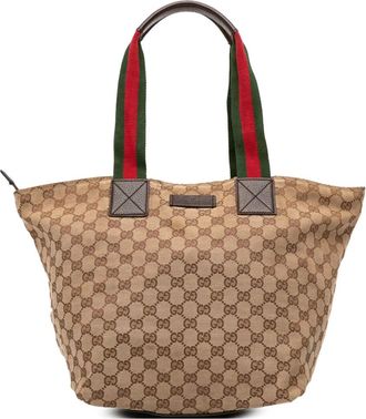 Gucci Borsa tote in tela GG con decorazione Web 2000-2015 - Marrone