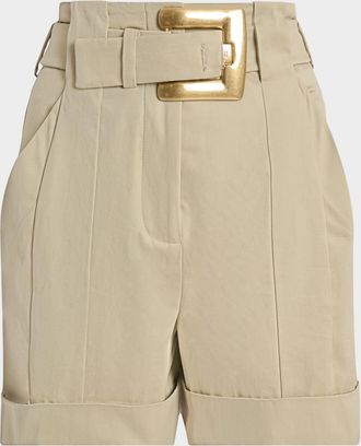 Balmain High-Rise Belted Cuffed Shorts