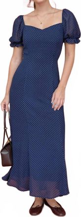 Blu Pepper Polka Dot Sweetheart Puff Sleeve Mesh Midi Dress In Navy