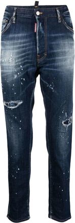 Dsquared2 Blue Distressed Five-Pocket Cotton-Blend Skinny Jeans