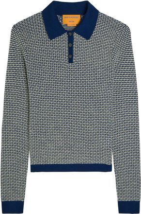 Guest In Residence Shrunken Patterned Cashmere Polo top - Navy - S (UK8-10 / S)