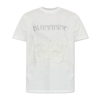 Blumarine T-Shirts, female, White, Size: XS T-Shirt with Tulle Appliqu&eacute;