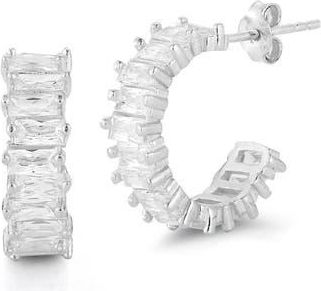 Sphera Milano Baguette Cubic Zirconia Hoop Earrings in Silver at Nordstrom Rack