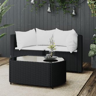 vidaXL Set De Muebles De Jard&iacute;n 3 Pzas Y Cojines Rat&aacute;n Sint&eacute;tico Negro Vidaxl