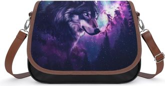 Generic Majestic Wolf with Moon Crossbody Bags for Women Fashion Leather Shoulder Handbags With Adjustable Strap