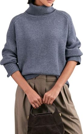 Reiss Brooklyn Wool & Cashmere Turtleneck Sweater in Blue Marl at Nordstrom, Size Small