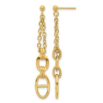 Diamond2Deal 14K Yellow Gold Polished and Textured Drop DangleEarrings