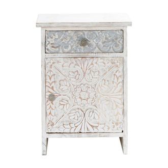 Maisons du monde Mesita de noche india tallada de mango macizo blanco 42 cm de largo