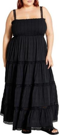 City Chic Dakota Tiered Maxi Sundress in Black at Nordstrom Rack, Size Xxs/12W