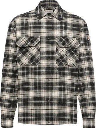Moncler Moncler Check Cotton Flannel Zip-up Shirt, Men, Black, Size: Xxl