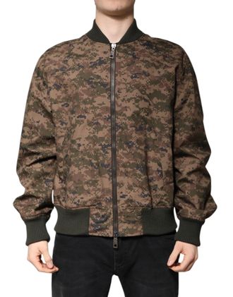 Dolce & Gabbana Brown Camouflage Bomber Full Zip Mens Jacket