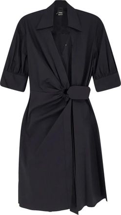 Pinko Knotted Wrap Midi Jurk - Dames - Wikkelkleedje - Zwart - M - Katoen - Kleedjes