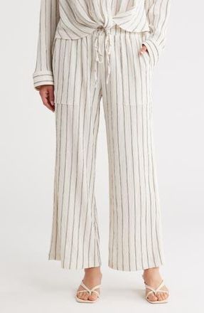Caslon Stripe Textured Crop Wide Leg Pants in Ivory- Black Rita Stripe at Nordstrom Rack, Size X-Small