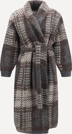 Brunello Cucinelli Macrocheck mohair blend Coat with belt Female L