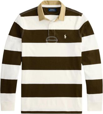 Ralph Lauren Classic Fit Rugby Shirt met kaki kraag - Dames - Polos - Veelkleurig - XL - Katoen - Tops