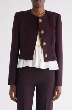 Chlo&eacute; Collarless Wool Cr&ecirc;pe Crop Jacket in Obscure Purple at Nordstrom, Size 12 Us