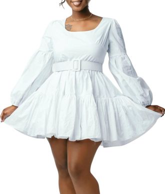 LnA Scoopneck Belted Dress In White