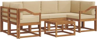 vidaXL Conjunto De Sof&aacute;s De Exterior 7 Uds. Natural Y Beige Vidaxl