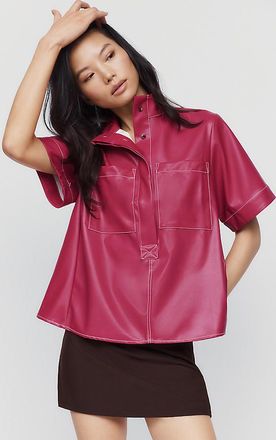 Maeve Jeannie Faux Leather Mock Neck Top