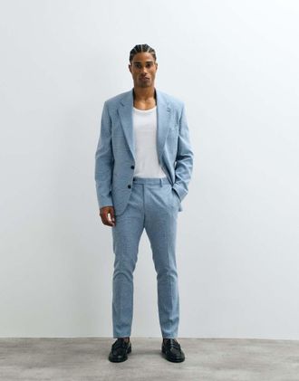 Asos Pantaloni da abito skinny in misto lino a quadri blu