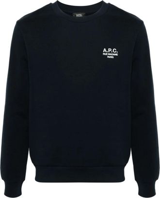A.P.C. Navy Blue Sweater met Logo Borduursel - Heren - Sweatshirts - Blauw - L - Katoen - Hoodies & sweatvesten