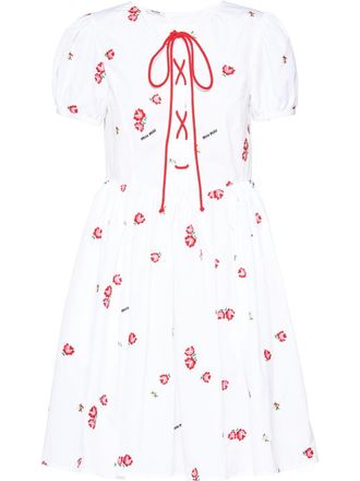 Miu Miu poplin floral embroidered dress - White