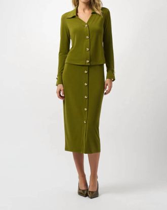 Joseph Ribkoff Crepe Knit Pull On Midi Pencil Skirt In Artichoke
