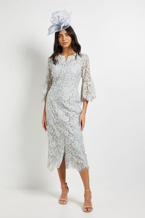 Wallis Lace Button Flute Sleeve Midi Dress in Blush at Nordstrom, Size 12