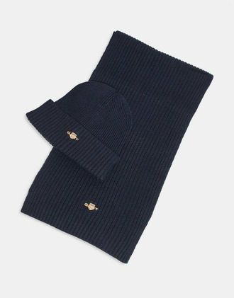 GANT Set regalo in maglia a trecce blu con berretto e sciarpa