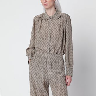Gucci Camicia stampata beige in seta cr&ecirc;pe de chine