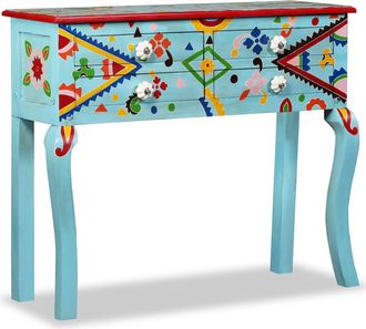 vidaXL Mesa Consola De Madera Maciza De Mango Azul Pintada A Mano Vidaxl