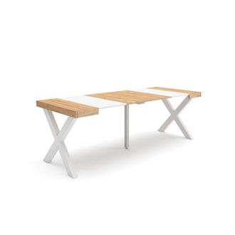 Skraut Home Mesa Consola Extensible, Mesa Comedor Plegable, 220, Para 10 Comensales, Patas Madera Maciza, Estilo Moderno, Roble Y Blanco - Skraut Home