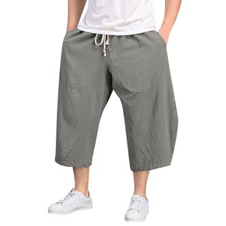 Generic Mens Linen Shorts Summer 3/4 Trousers Bermuda Summer Shorts Bermuda 3/4 Cargo Trousers Mens Shorts Outdoor Sports Jogging Bottoms with Pockets Men Lei