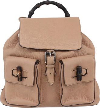 Gucci Vintage Bamboo Backpack Leather Beige Leather Backpack Bag (Pre-Owned)