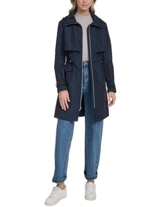 Cole Haan Stow Away Hood Zip Up Trench Coat