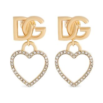 Dolce & Gabbana Oorstekers met logo en hartje - Dames - Oorbellen - Geel - ONE Size - Accessoires