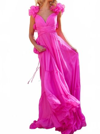 Jovani Pleated Maxi Chiffon Dress In Hot Pink