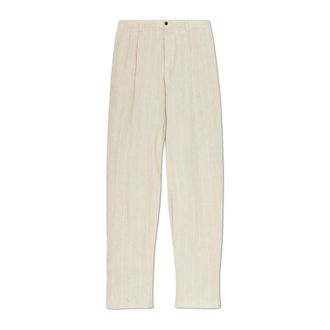 Giorgio Armani Wide Trousers, male, Beige, Size: XL Linen Pinstripe Trousers